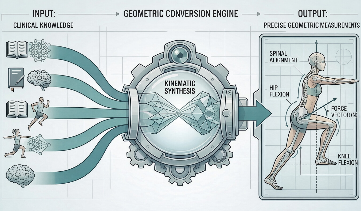 Illustration showing clinical knowledge converted into precise geometric rules by the HML engine.